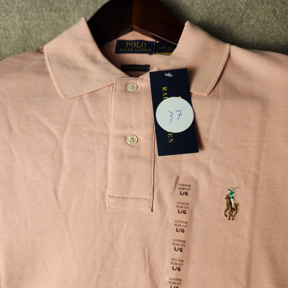 Polo Ralph Lauren Polo Shirt Mens Large L Peach Pink Custom Slim Fit Pony Logo